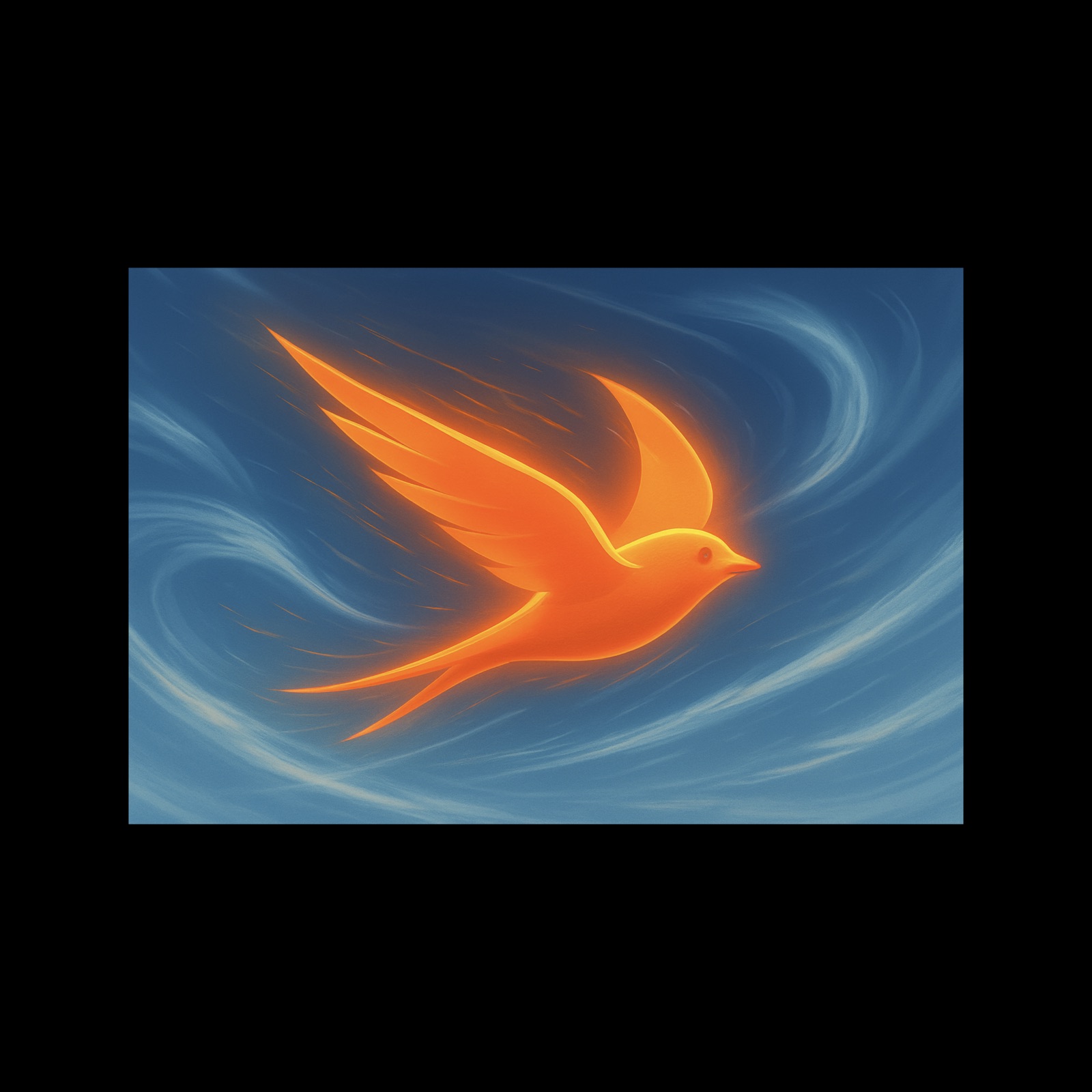 Stylized Swift bird flying through a blue sky